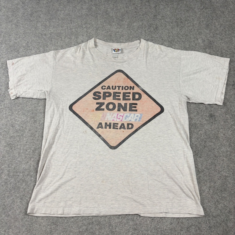 Looney Tunes T Shirt Mens XL Grey‎ NASCAR Speed Zone Ahead Vintage Graphic Cars